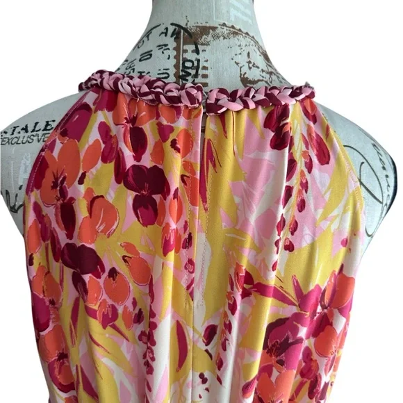 Wisp Tropical Floral Halter Maxi Dress Pink Yellow Braided Strap NWT 12 Summer - Picture 11 of 13